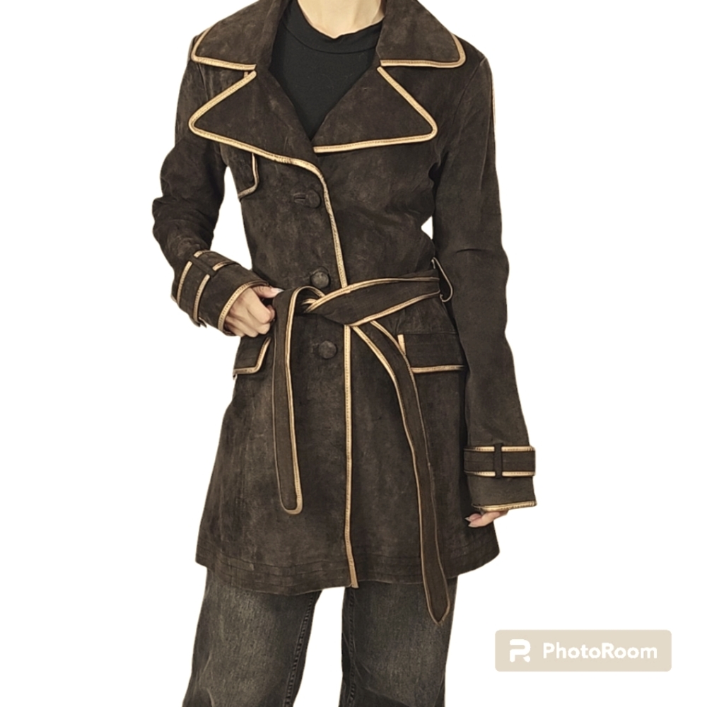 #002 NWOT Marciano French Women's Espresso Leather Button-Front Jacket | Small P